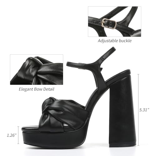 Eteridrey Bow Platform High Heels for Women Chunky Square Open Toe Heeled Sandals Sexy Ankle Strap Dress Pumps Wedding Party Prom Shoes4