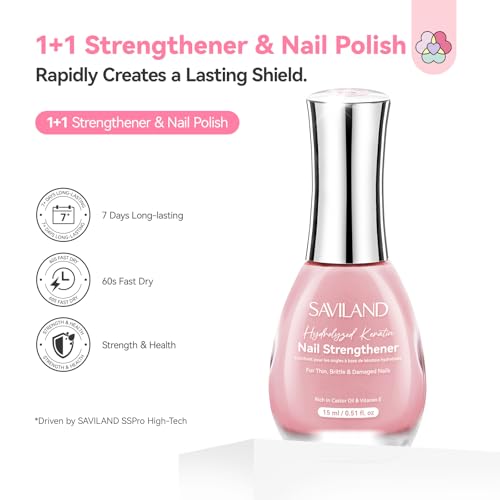 Image of SAVILAND Nail Strengthener: Sheer Pink Natural Concealer Foundation Polish Air Dry Nail Growth for Damaged Nails Repair Weak & Thin Nails Nail Care with Castor Oil & Vitamin E 15ml Women Gift