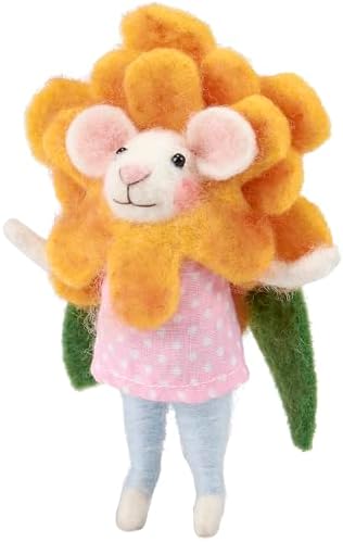 Primitives by Kathy Yellow Flower Mouse Collectible Felt Critter, 5-inch, Handmade Spring Mouse Figurine with Fabric Shirt - Whimsical Spring & Easter Tiered Tray, Shelf, or Tablescape Decor image 4
