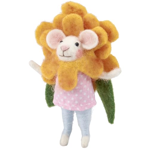 Souris à fleurs jaunes figurine de collection déco champêtre maison