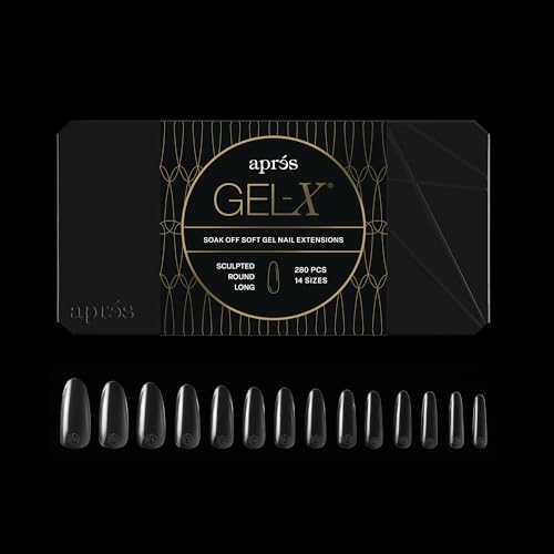 Apres Gel-X® Boîte de faux ongles ronds | 280 pointes Gel-X, pointes en gel souple, 14 tailles 00-9 | Demi-tailles incluses (Sculpted, Round Long)
