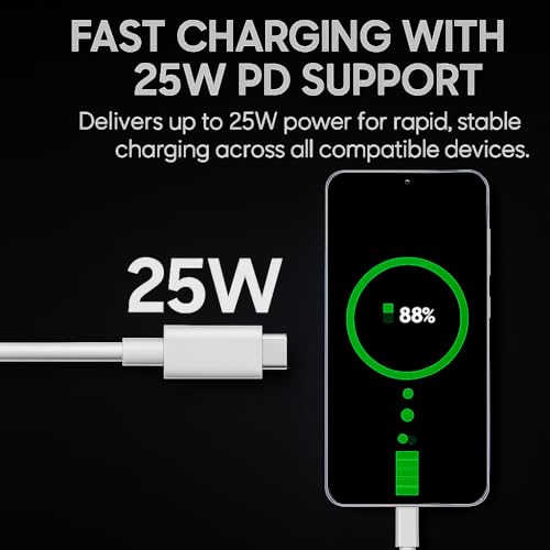 Image of Hoerrye 25W Type C to C PD 3.3 ft Fast Charging USB C Cable for Samsung M56 /M16 /M06 /M05 /M35 /F56 /F16 /F06 / F05 /Tablet /Laptop & Other 45 Watt USB-C Devices High Speed 480 Mbps Data Transfer, White