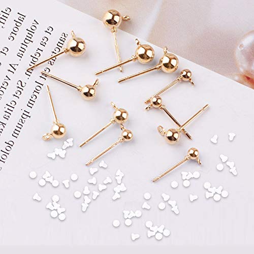300Pcs Ball Post Earring Studs For Jewelry Making,3 Sizes Earring Studs Ball Ear Pin Ball Post Earrings With Loop With 300Pcs Clear Earring Backs Replacements For Diy Jewelry Making Findings(Kc Gold ) #TOP5