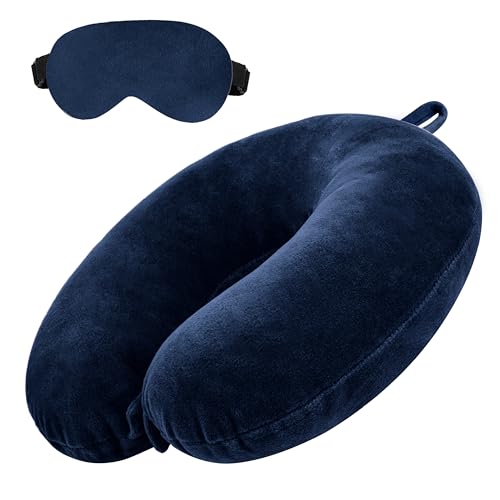 Image of Billebon Premium Neck Pillow Eye Mask Combo Airplane Travel Pillow with Comfortable Velvet Sleeping Eyemask Head Rest Pillow & 30 Years Warranty