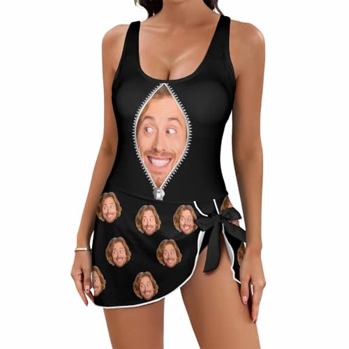 Custom Face Swimsuits for Women Funny Personalized One Piece Bathing Suits with Picture Photo Face Swim Dress
