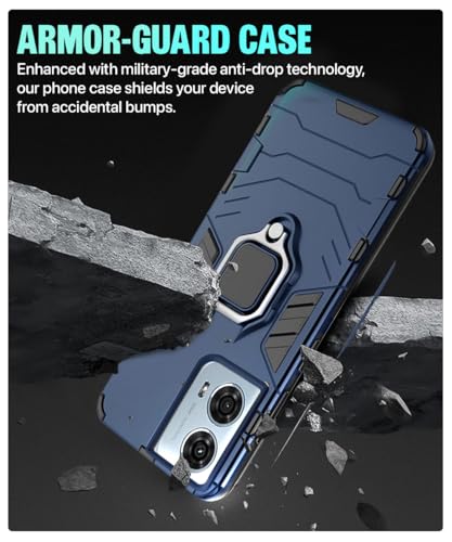 Image of WOW IMAGINE Shock Proof Back Case Mobile Cover for Motorola Moto Edge 50 Fusion 5G | Moto Edge G96 Fusion 5G Back Cover Case (Tough Armor | Hybrid PC + TPU | Ring Holder & in-Built Kickstand | Blue)