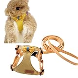 Rabbit Harness and Leash - Adjustable Bunny Harness Escape Proof for Walking Runnig Hiking Camping Outdoor - Cute Small Animal Harness Leash Set (Small,Yellow)