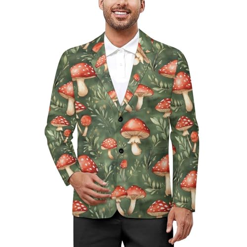 Cute Mushrooms Mens Suit Jacket Lapel Blazers V Neck Button Business Coat Tuxedo for Wedding Party