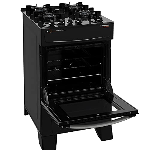 Fogão Atlas 4 Bocas preto Atenas Glass com Acendimento automático - Bivolt 4 Fogão Atlas 4 Bocas preto Atenas Glass com Acendimento automático - Bivolt - Imagem 4