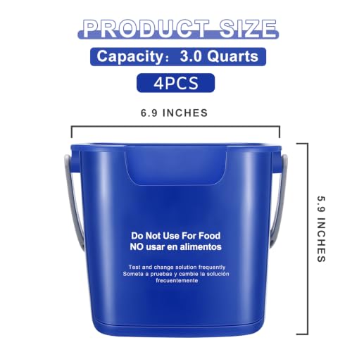 Image of Yaomiao 4 Pcs Cleaning Bucket 3 Qt Sanitizing Bucket,Blue | Restaurant Small Square Detergent Pail with Measurements Spout and Handle, for Home, Kitchen, Office, Commercial Use