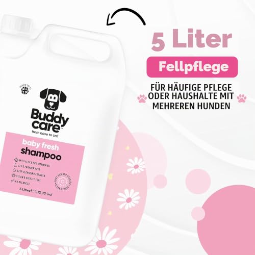Baby Fresh Dog Shampoo von Buddycare - Für Müffelige Hunde Ab 8 Wochen - Baby-Puder-Duftendes Welpen-Shampoo Mit Aloe Vera und Provitamin B5 (5L)