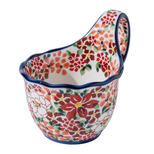 ALMA Handpainted Microwavable Soup Bowl with Loop Handle 18.6oz, Cereal Bowl With Handle Great for Berry, Fruits, Chili, Stew, Ice cream,Floral Soup Mug for Women