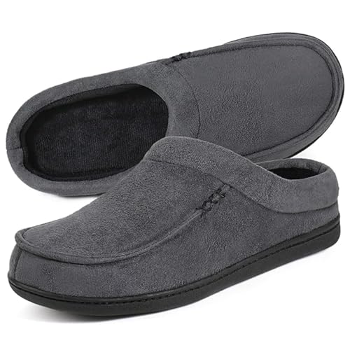 ULTRAIDEAS Men's Nealon Moccasin Clog Slipper, Slip on Indoor/Outdoor House Shoes, Suede Grey, 9-10