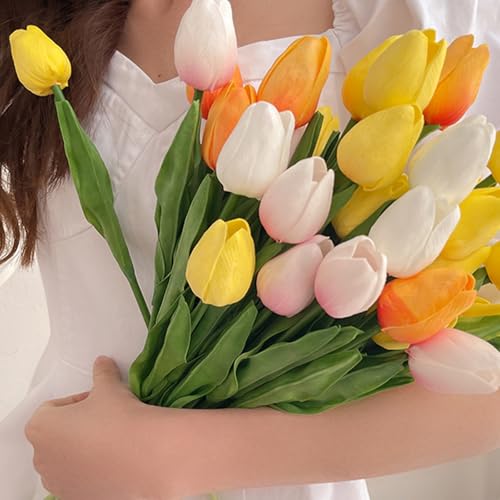 Tulips Artificial Flowers Fake Flowers Faux Tulips Flower for Decor Indoor Outdoors Fleurs Artificielles Decoration Intérieur Fleur Artificielle Tulip Real Touch Bouquet for Weddin image 3