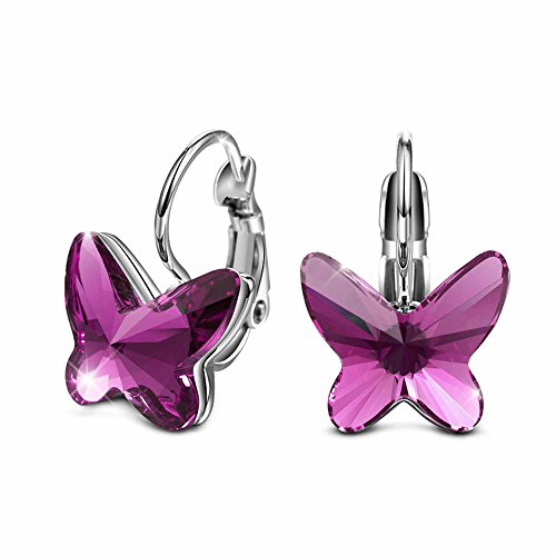Preisvergleich Produktbild ELEGANCE PARISIENNE Modische Damen-Ohrringe Purple Butterfly SWAROVSKI ELEMENTS Lila Flieder Schmuck Set Muttertag