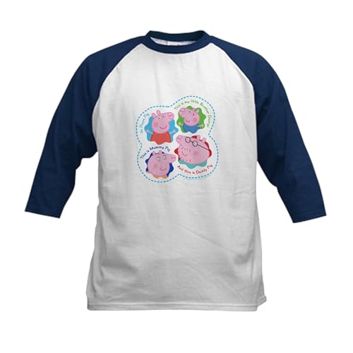 CafePress Peppa Pig Family Portraits Baseball Jersey Kids Cotton Baseball Jersey, 3/4 Raglan Sleeve Shirt Navy/White