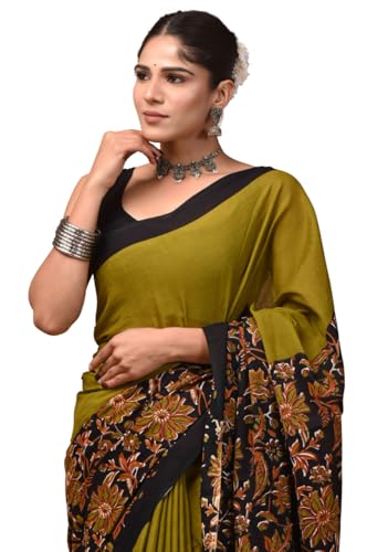 Image of Crafts Moda Pure Cotton Floral Print Saree with Blouse for Women