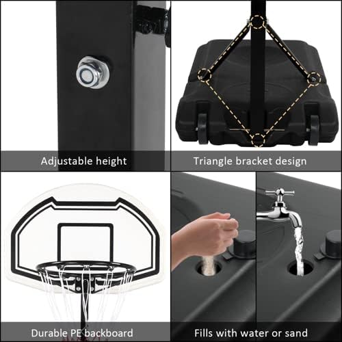 Ktaxon Poolside Basketball Hoop, Adjustable Height 3.7-4.4ft Swimming Pool Portable Basketball Hoop System with Fillable Base, 29" Backboard