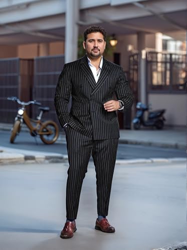 Men's 2 Piece Stripe Suit Big Plus Size Double Breasted Blazer Pinstripe Business Wedding Party Suit3