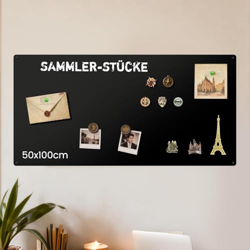 Qiytecno Magnettafel Mattschwarz 50x100cm GALERIE-FORMAT: Große Magnetwand & Fotowand Metall | Premium Pinnwand für Küche Sammler & Büro - Schwerlast & Kratzfest
