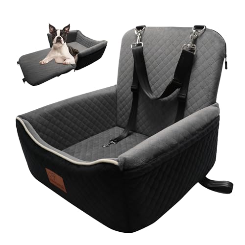 Dog Car Seat Bed 2 in 1 for Small/Medium Dogs up to 35 lbs,Adjustable Safety Leashes,Memory Foam with Soft Fabric Pets Travel Car Bed,Easily Installed in Front and Back seat,Removable and Washable.
