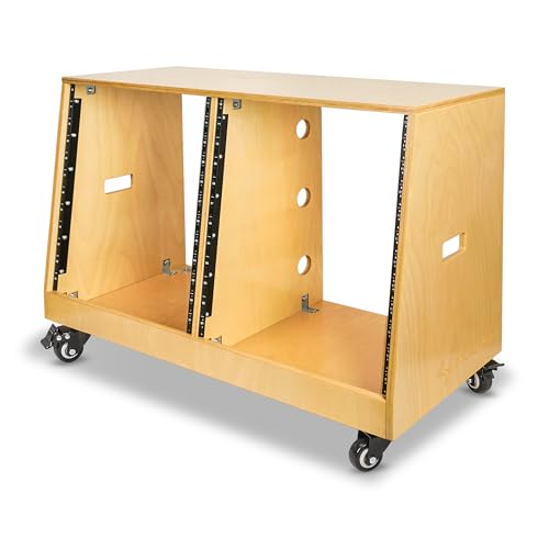 Image of Sound Town DIY 2 x 12U Slanted Studio Rack with Solid Baltic Birch Plywood, Casters, Golden Oak for Recording Room, Home Studio (SDRK-D12T)