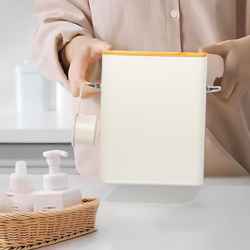 GREELUE 6.5L Waschmittel Aufbewahrung mit Dosierlöffel, Waschpulver Box, Futter Container, Aufbewahrungsbox für Kekse, Kaffeebohnen, Tierfutter (Beige)