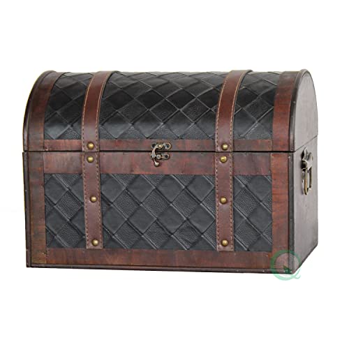 Vintiquewise Wooden Leather Treasure Chest Storage Box