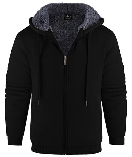 Image of V VALANCH Men Hoodies Zip Up Sherpa Lined Sweatshirts Heavyweight Thick Warm Fleece Winter Jacket