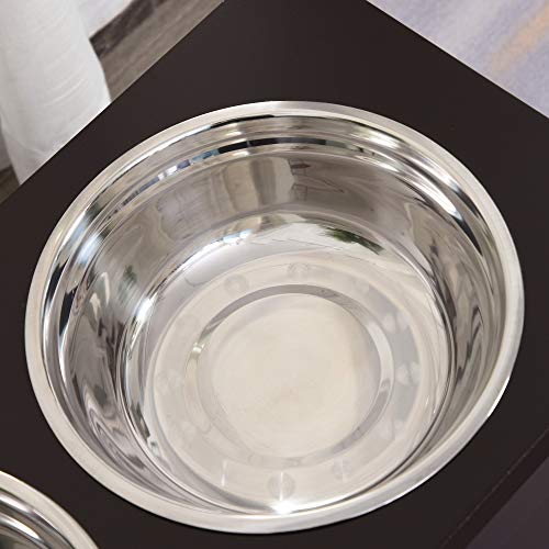 PawHut Erhöhter Hundenapf Futternapf mit Staumraum Wassernapf 2 x 2000ml Edelstahlnäpfen Hundenäpfe Fressnapf Futterstation für Hunde Katzen Espresso