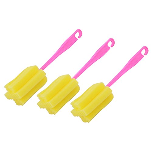 Ruilogod Cocina de esponja Copa de vidrio limpia Botella de lavado Lavadora Herramienta de limpieza 3 PCS FUCHSIA