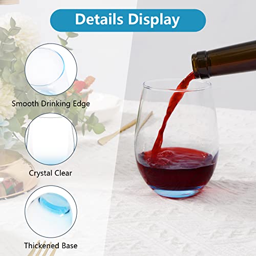 Waipfaru Wine Glasses, 15 Oz Colored Stemless Wine Glasses, Set Of 4 Glasses For Red Or White Wine, Durable Clear Drinking Glasses, Short Wine Tumblers For Gifts, Party, Home, Office, Bars #TOP2