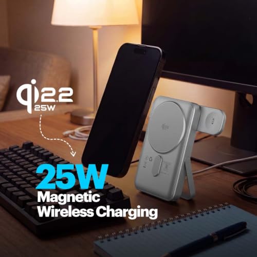 Image of Stuffcool Omni Pro Qi2.2 Certified 25W MagSafe Powerbank 10000mAh with Apple Watch Charger, 35W PD Fast Charging, Digital Display, Built-in Stand, Compatible with iPhone 17 /16 /15 /14 /13 & AirPods