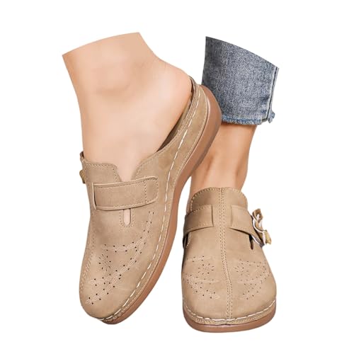 Generisch Zueco de gamuza para mujer de corcho suave plantilla de cuero mulas confort patata zapatos con soporte de arco