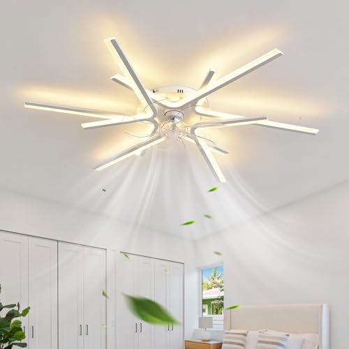 ZOMLBOF Grande Ventilador De Techo Con Luz y Mando A Distancia, Regulable Ceiling Fan With Light 6 Velocidades Reversibile Moderno Lampara Ventilador Memoria Dormitorio Salon, Blanco 99CM