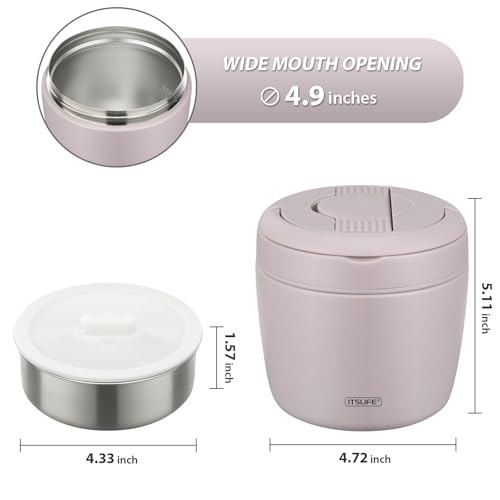 Image of Itslife 32oz Insulated Soup Thermo, Vacuum Stainless Steel Food Jar for Hot & Cold Food, Leakproof Wide Mouth Lunch Container with Spoon, Light Purple