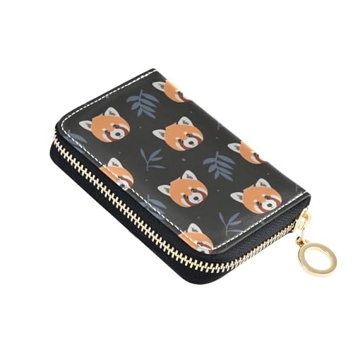Red Panda RFID Credit Card Holder Leather With Zipper Card Case Wallet for Women Girls