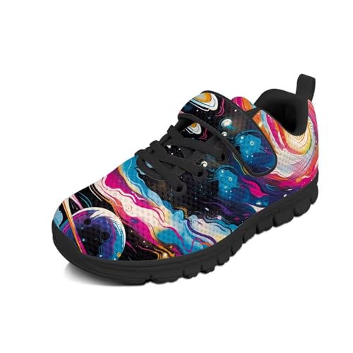 Boys Girls Sneakers Kids Breathable Lightweight Strap Tennis Athletic Running Shoes Galaxy Space Pattern