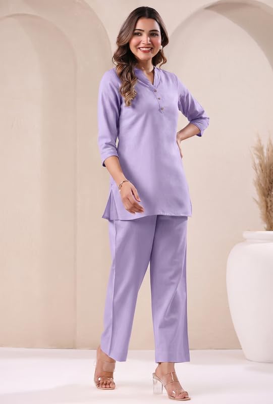 Image of Co Ord Set for Women Stylish Pure Cotton Airy Linen Lounge Wear Kurta Coord Set for Women | Regular Fit Solid Summer Kurti Set Casual, Travel, Office Formal Wear