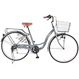 【完成車】 Carino 自転車 シティサイクル 26インチ ママチャリ カゴ付き シマノ 6段変速 LEDライト 通勤通学 新生活 S型軽快車 CR-S266D ブルーグレー リアキャリア