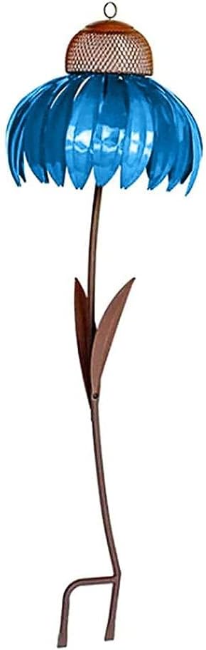 Alimentador de Pájaros de Pie de Coneflower Rojo, Comedero de Pájaros de Estacas de Flores de Metal Exterior Resistente Al óxido Comedero de Pájaros de Metal de Arte de Jardín con (Azul)