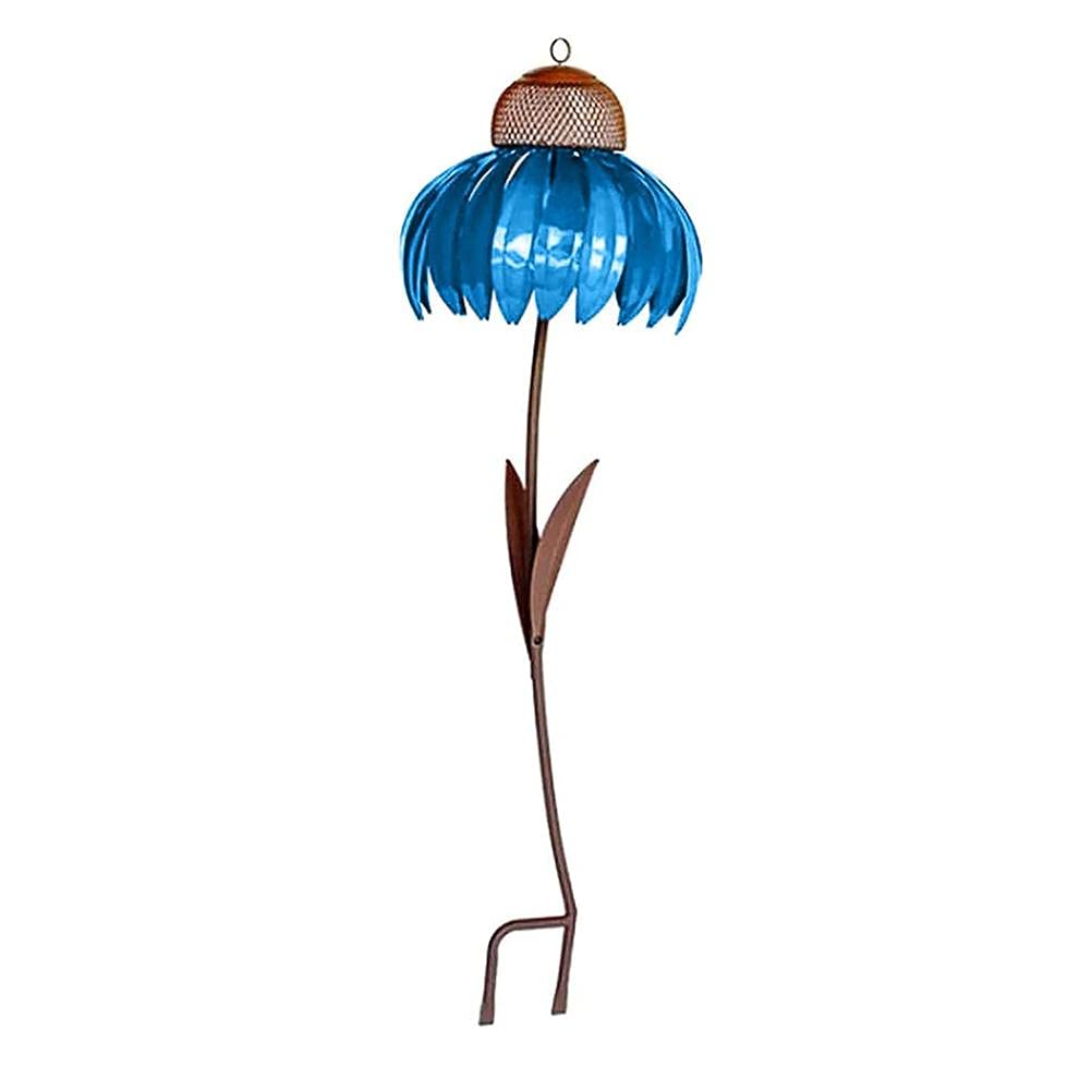Qcwwy Piquets de Fleurs en Métal, Mangeoire à Oiseaux Bleue pour Jardin Extérieur, Plateau de Graines d'oiseaux en Métal avec Conception Pliable Facile et Piquet de Fleurs (Blue)