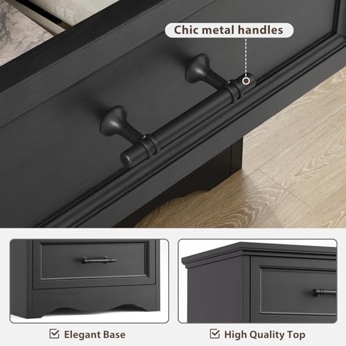 Image of Bedroom Set, 3 Pieces Bedroom Furniture Set, 6 Drawer Dresser and 3 Drawers Nightstand with Charging Station, Farmhouse Storage Organizer Cabinet for Bedroom, Black