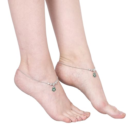 Set Of 2 American Diamond Floral Anklets
