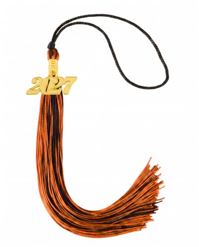Image of Graduation Tassel 2027 for Grad Cap,Black and Orange Tassel with Gold Charm