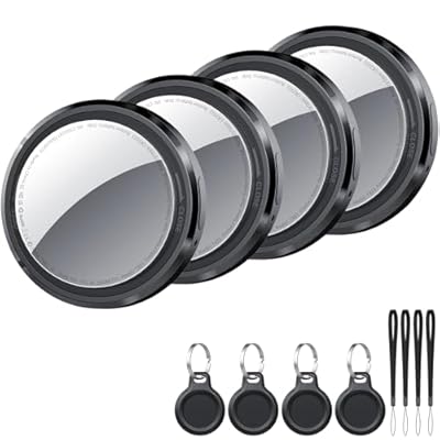QCOQ - Smart Air Tracker Tag 4 Pack Negro  Buscador de Objetos Bluetooth Funciona con Buscar Apple  sólo iOS   Localizador Bluetooth  Rastreador para Llaves  Cartera  Mochila  Equipaje  Batería Reemplazable