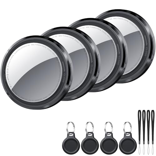 Smart Air Tracker Tag 4 Pack Negro, Buscador de Objetos Bluetooth Funciona con Buscar Apple (sólo iOS), Localizador Bluetooth, Rastreador para Llaves, Cartera, Mochila, Equipaje, Batería Reemplazable