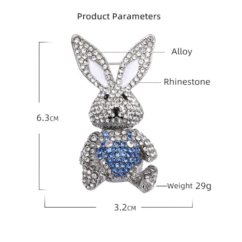 Image of Rhinestone Moving Rabbit Brooch Pin for Women Girls Fashion Crystal Enamel Love Heart Back Bunny Animal Pet Brooches Lapel Pins Dainty Cute Easter Valentine Honors Day Jewelry Gift Souvenir