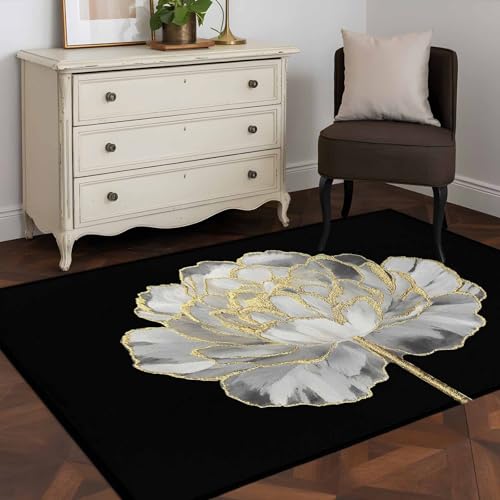 DecorLovee Area Rugs for Living Room Bedroom, Flower Black