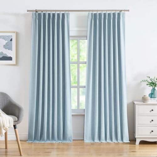 Central Park Panel de cortina opaca plisada con textura de lino, con aislamiento térmico y forro opaco, para dormitorio de granja, juegos de tratamiento de ventanas con ganchos, azul polvoriento, 40 x